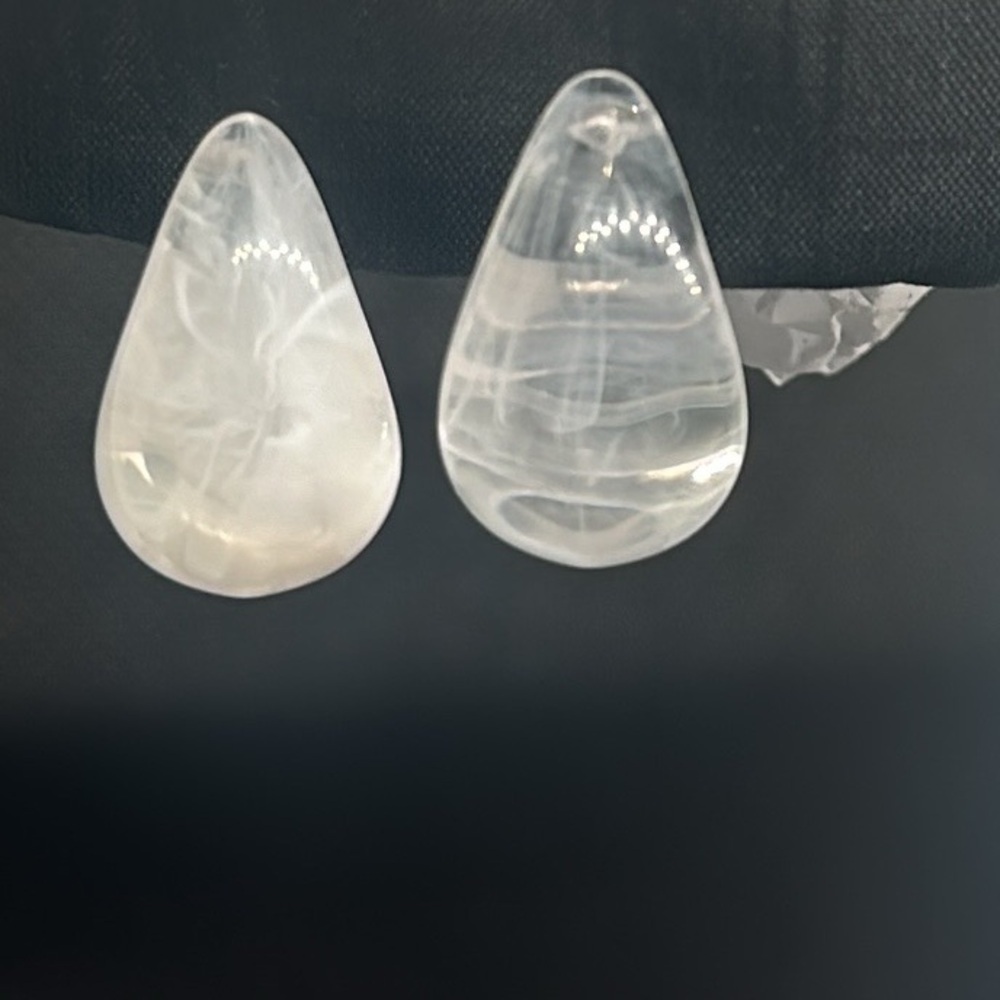 White Resin Acrylic Teardrop Comma Stud Earrings | Lightweight Statement Jewelry